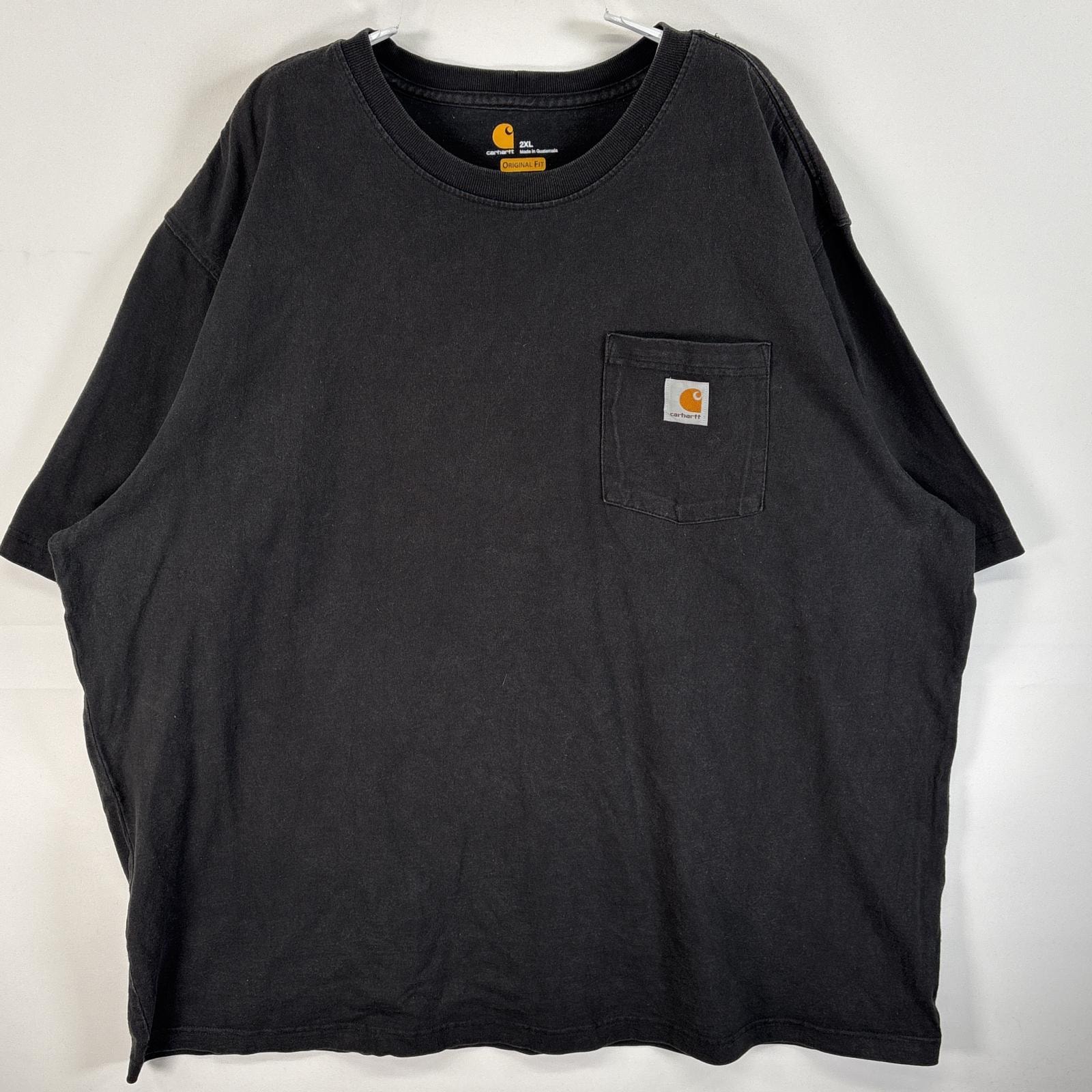 古着 カーハート Carhartt 半袖Tシャツ ワンポイント ロゴ 肉厚 大きいサイズ 2XL  ブラック 無地 メンズ