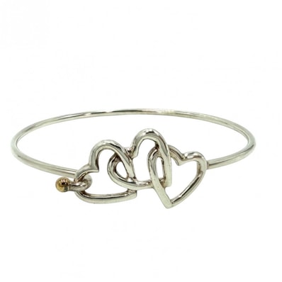 TIFFANY&Co. ティファニー バングル トリプルハート ブレスレット ジュエリー アクセサリー Au750 18金WG シルバー925 K18ホワイトゴールド レディース 約8.2g【中古品】