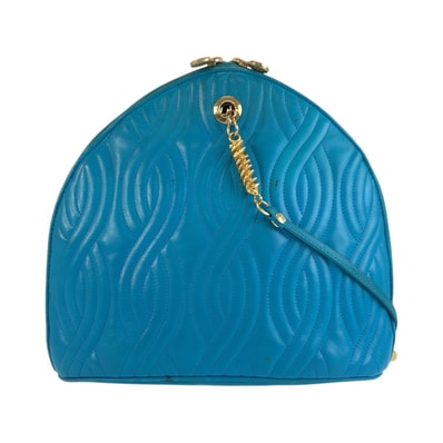FENDI フェンディ ヴィンテージ パスタ マカロニ ブルー ゴールド金具 レザー ショルダーバッグ ポシェット 604313 【中古】