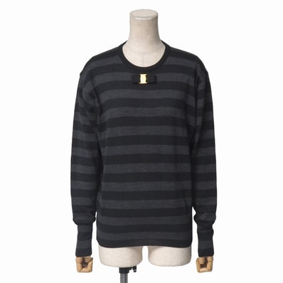 Salvatore Ferragamo サルヴァトーレフェラガモ セーター サイズM ヴァラ リボン ボーダー イタリア製 ブランド古着【中古】20260320/RA8600