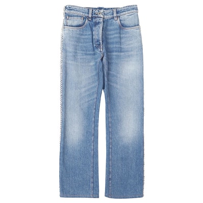 プラダ 2018年製 デニム パンツ クリスタルビジュー サイドライン パンツ レディース ユーズドインディゴ 24 S PRADA