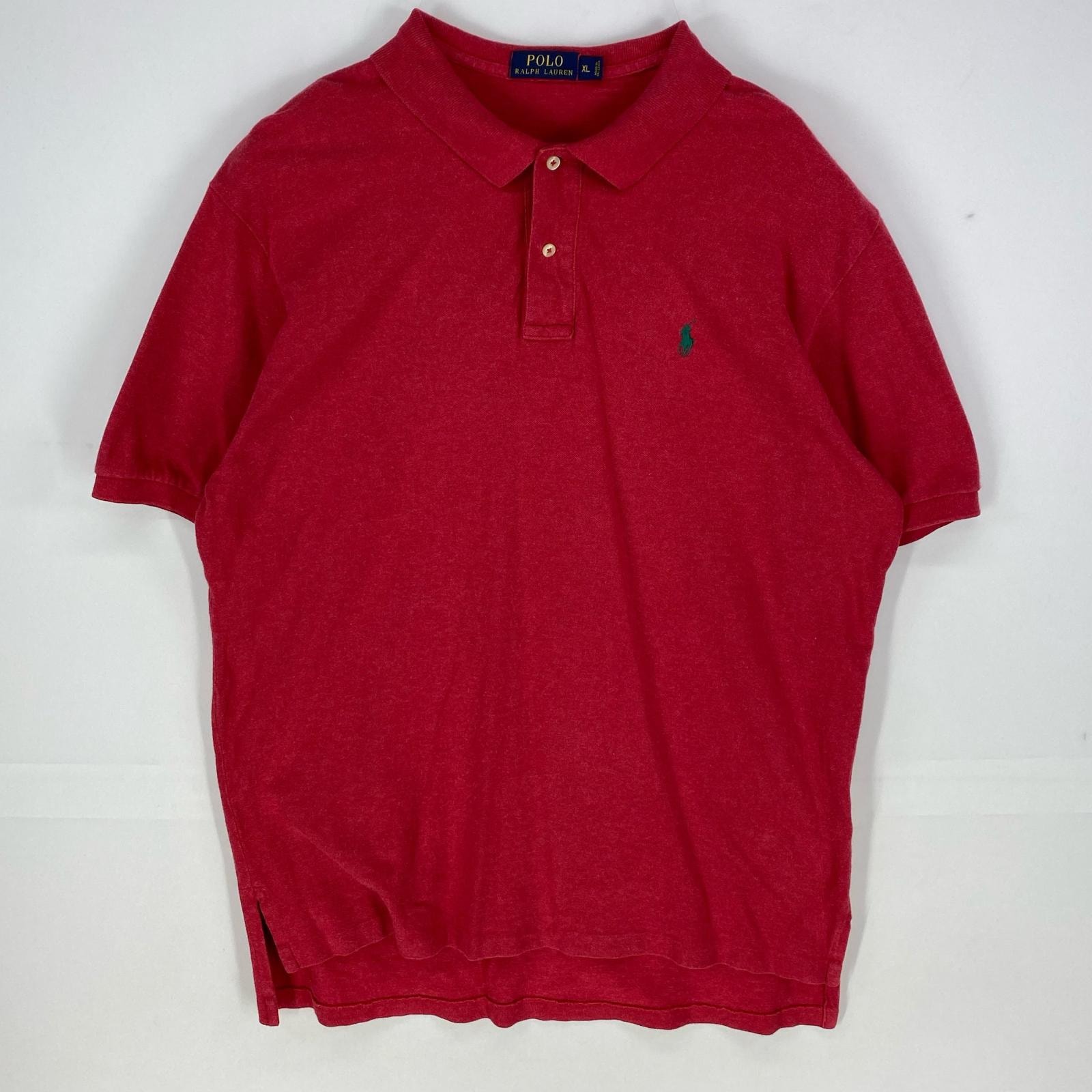 古着 ポロ・ラルフローレン POLO RALPH LAUREN 鹿の子 半袖シャツ ワンポイント ポニー ポロシャツ 大きいサイズ XL レッド系 メンズ