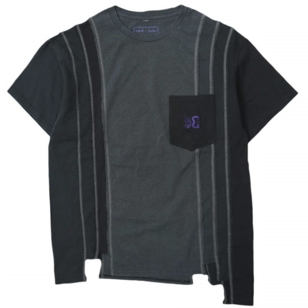 Rebuild by Needles x DC SHOES リビルドバイニードルス ディーシーシューズ 23AW 別注 7 Cuts S/S Tee - Solid / Fade 7カットリメイクTシャツ MR612 L BLACK 半袖 トップス