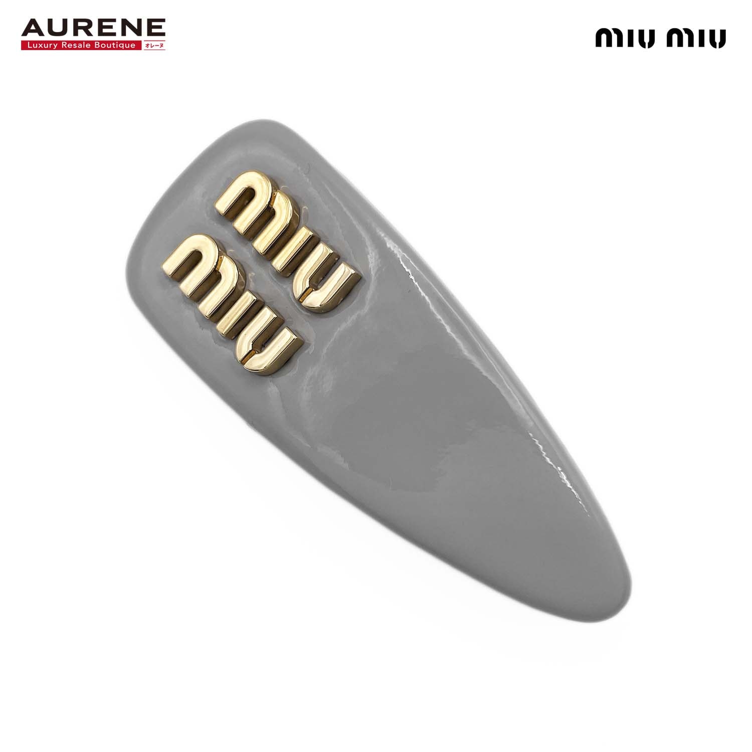 Miu Miu ミュウ ミュウ バレッタ ロゴ ヘアクリップ 髪留め 51F092 パテントレザー グレー レディース
 【中古】