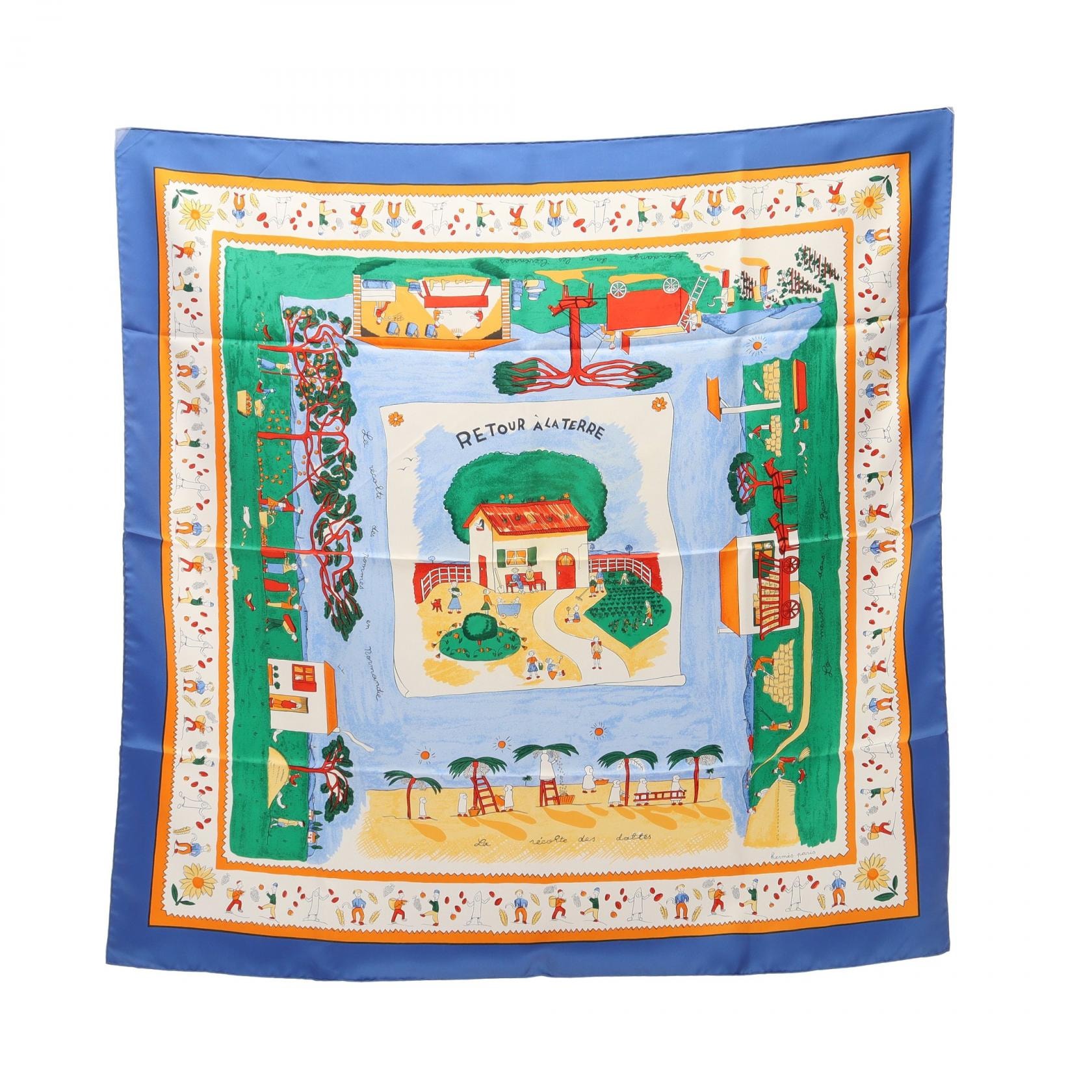 エルメス HERMES カレ90 RETOUR A LA TERRE スカーフ 衣料品 シルク シルク レディース ブルー系 / マルチカラー 【中古】