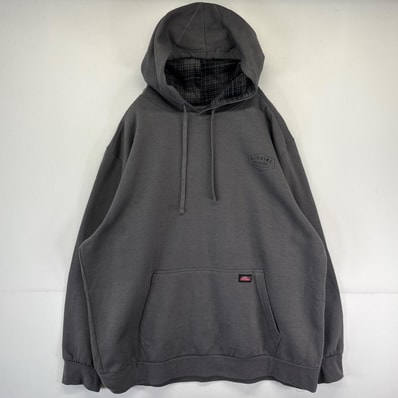 古着 ディッキーズ Dickies パーカー プルオーバー スウェット 大きいサイズ ワンポイントロゴ プリント 2XL ダークグレー系 メンズ