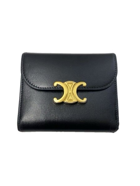 CELINE Triomphe Small Flap Wallet In Shiny Calfskin "Black"
