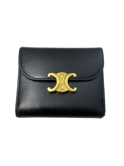 CELINE Triomphe Small Flap Wallet In Shiny Calfskin "Black"