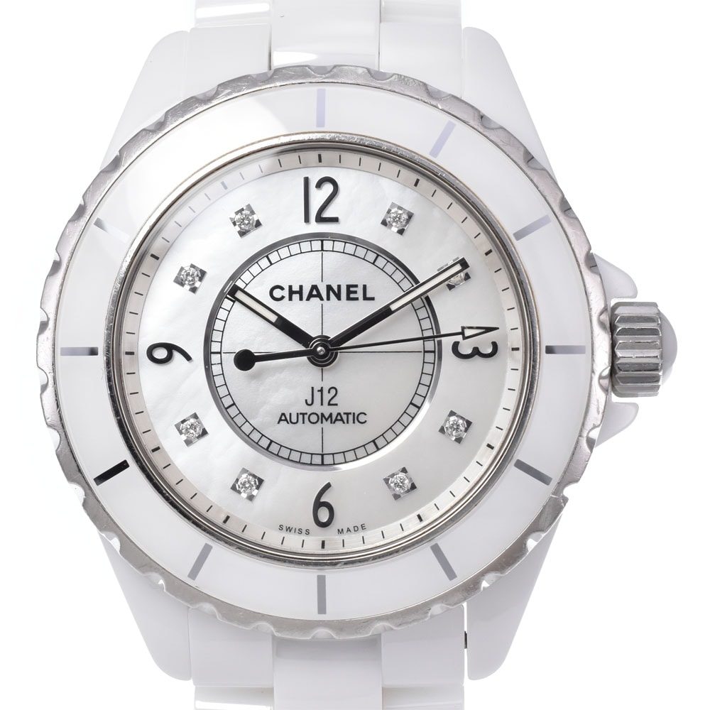 シャネル CHANEL H2423 J12 8P ダイヤモンド ホワイト/ホワイトシェル 自動巻き メンズ 良品 腕時計 C#149497