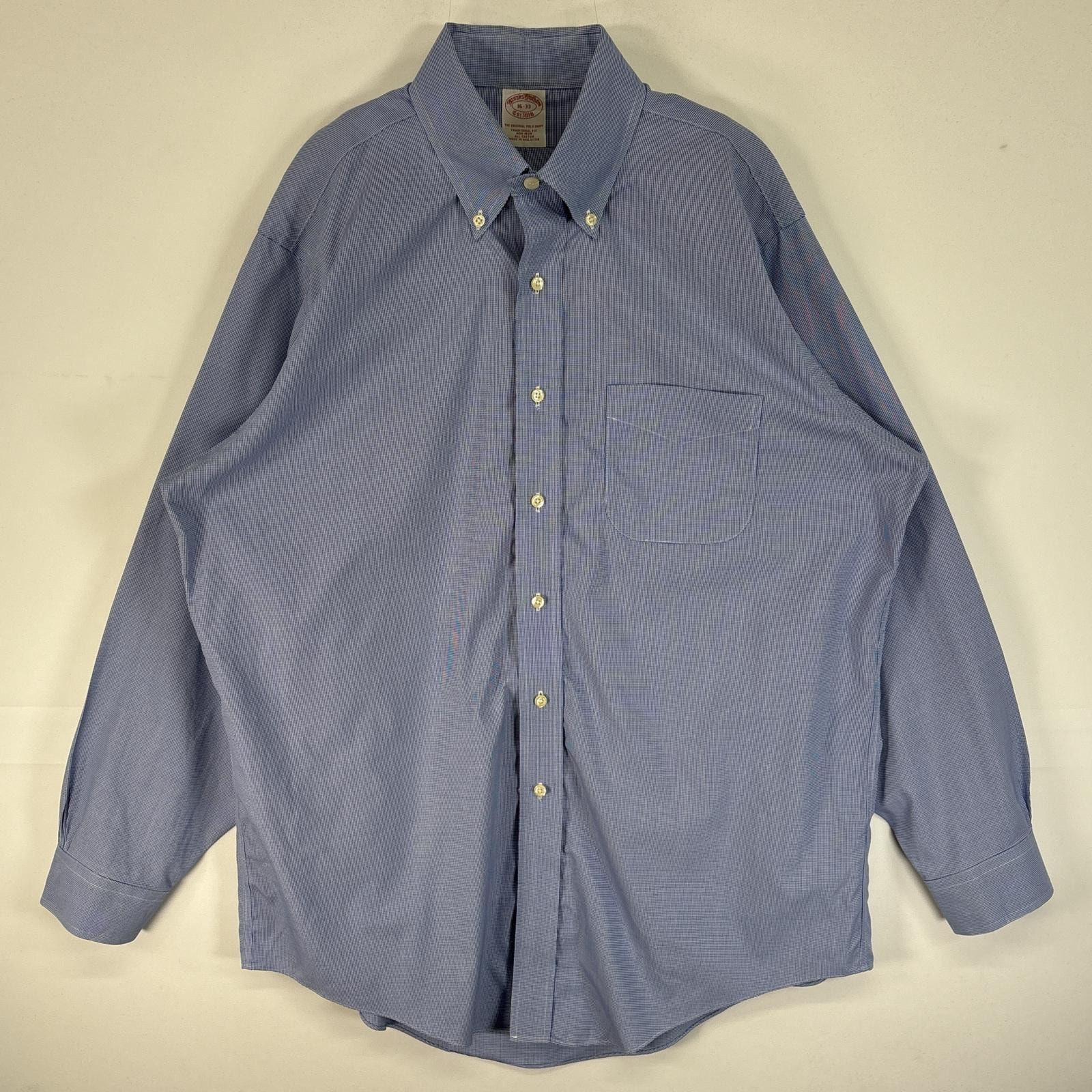 古着 90's/90年代 ブルックスブラザーズ Brooks Brothers 長袖シャツ 千鳥格子 ボタンダウン 胸ポケ 16-33 L  ブルー チェック メンズ