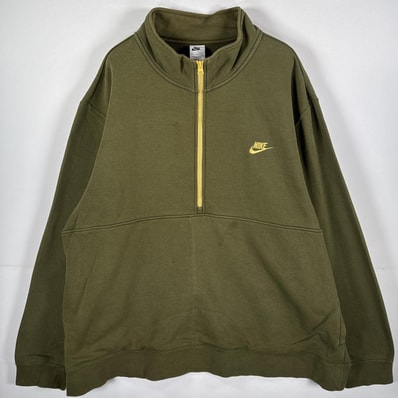 古着 00’s/00年代 ナイキ NIKE スウェット ワンポイントロゴ刺繍 ハーフジップ ビッグサイズ 裏起毛 14042 カーキ メンズ