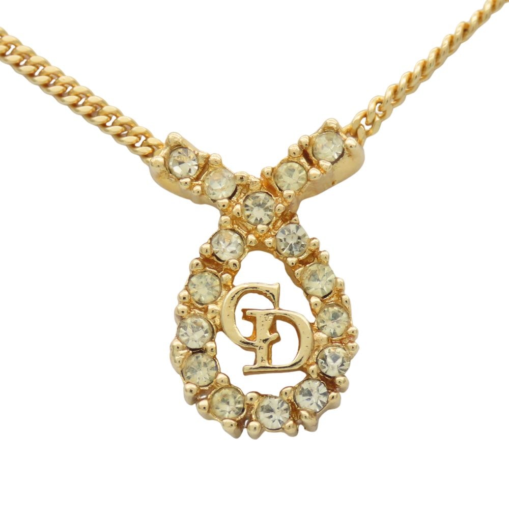 【中古】 クリスチャンディオール ネックレス CDロゴ メタル ラインストーン ゴールド メッキ GP アクセサリー レディース 女性 Christian Dior
