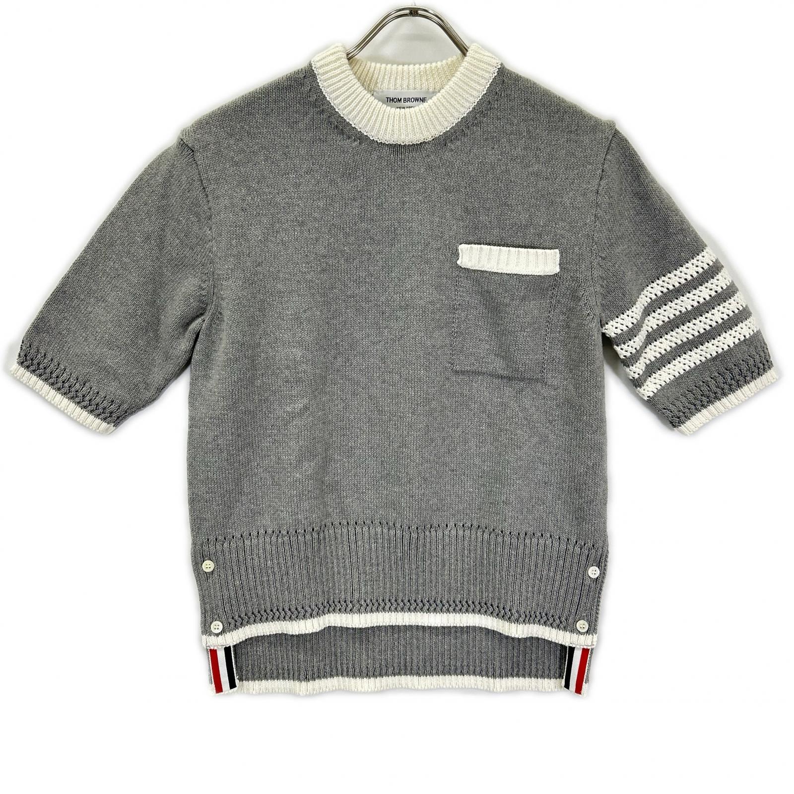 トムブラウン FKA372A-Y3017 グレー 4-Bar Short Sleeve Pullover/半袖プルオーバーニット 40