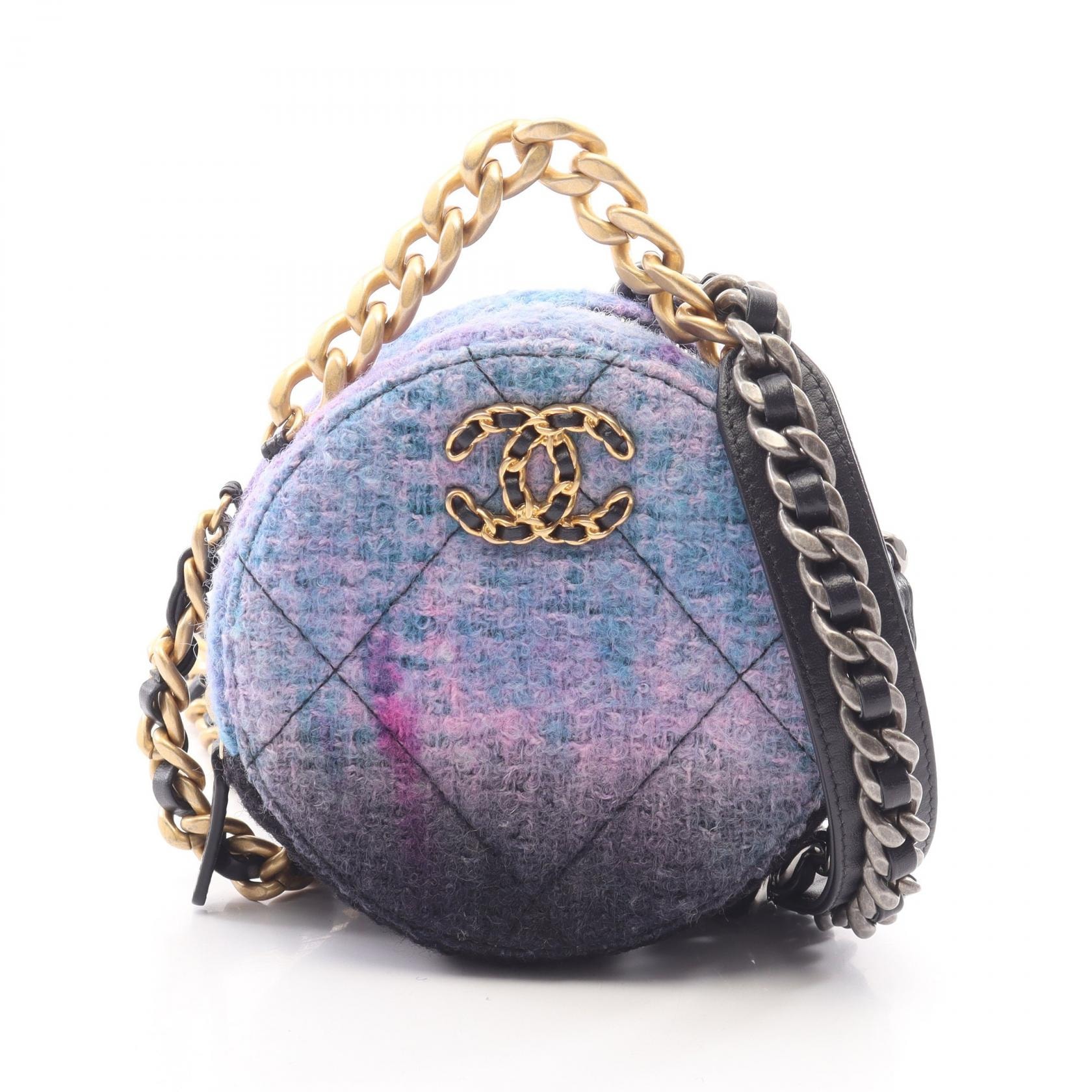 シャネル CHANEL シャネル19 マトラッセ コンビ金具 2WAY ショルダーバッグ バッグ ファブリック ラムスキン(羊革) レディース パープル系 / ブラック系 AP0945 【中古】