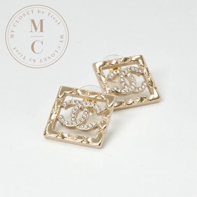 シャネル CHANEL ピアス イヤリング ゴールド ココマーク スクエア マトラッセ ラインストーン