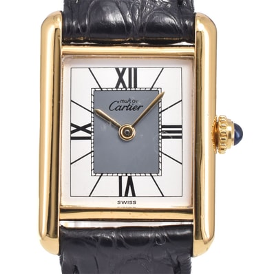 カルティエ CARTIER 5057001 マストタンク ヴェルメイユ SV925(GP)/レザー クォーツ レディース 美品 内箱付き 腕時計 M#148455