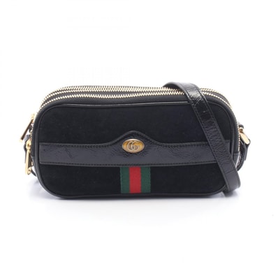 グッチ GUCCI ダブルG ショルダーバッグ バッグ スウェード パテントレザー レディース ブラック系 546597 【中古】