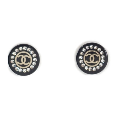 シャネル CHANEL CC ラウンド 17A ピアス ラインストーン ブラック シルバー金具 レディース【中古】【ABランク】