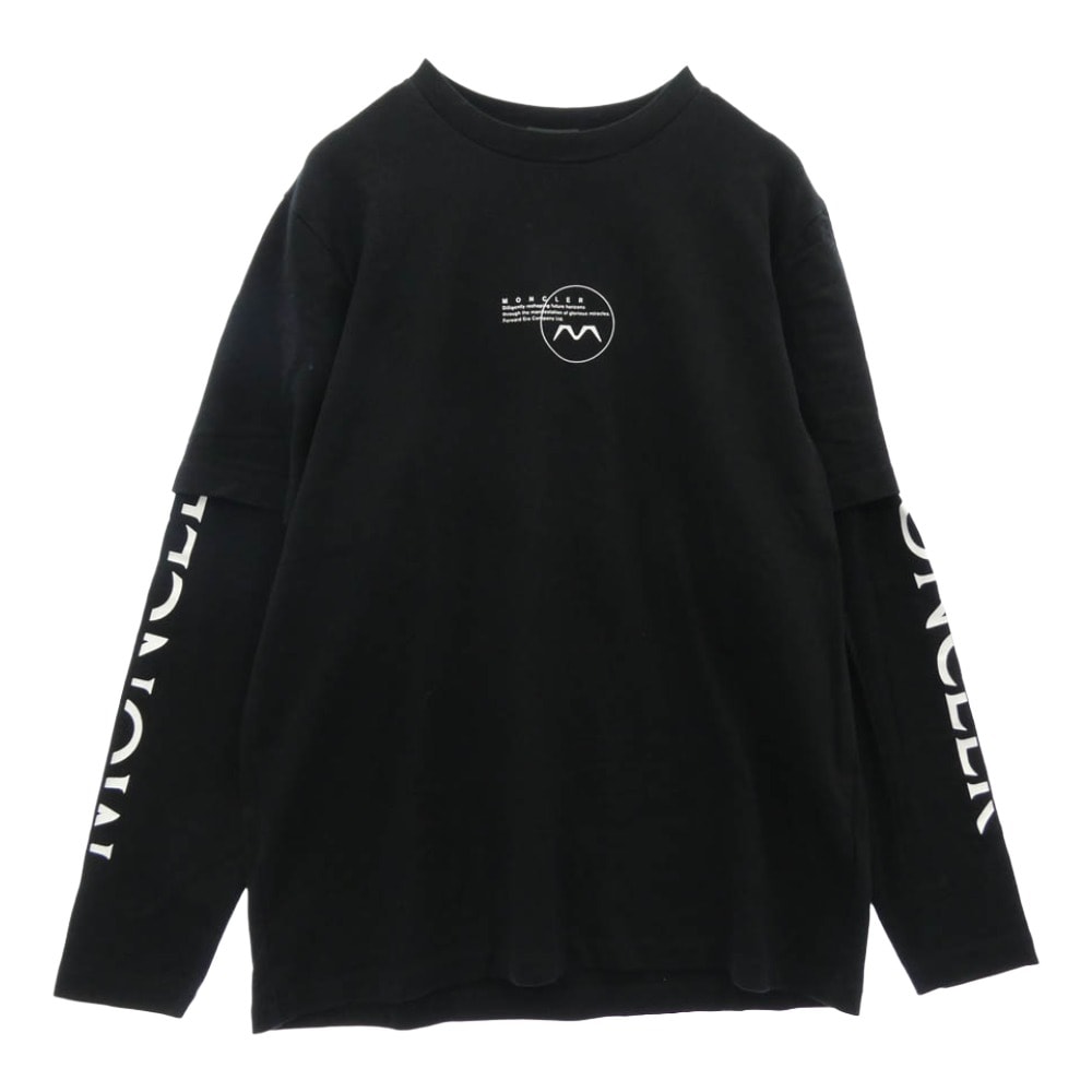 MONCLER モンクレール カットソー 22AW H20918D00006 899EV バック ラバーロゴ ワッペン フロント アーム ロゴプリント フェイクレイヤード クルーネック 長袖 Tシャツ カットソー ブラック系 S【中古】