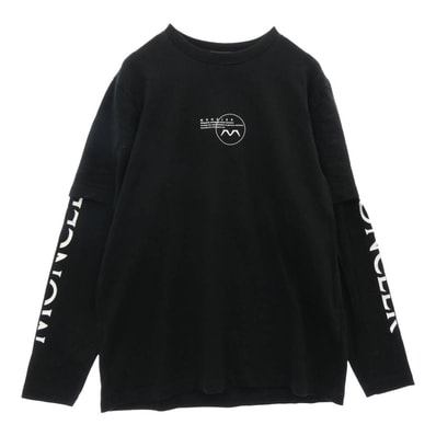 MONCLER モンクレール カットソー 22AW H20918D00006 899EV バック ラバーロゴ ワッペン フロント アーム ロゴプリント フェイクレイヤード クルーネック 長袖 Tシャツ カットソー ブラック系 S【中古】