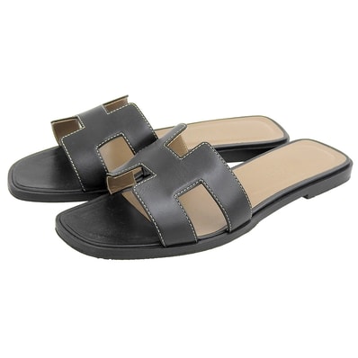 エルメス 美品 オラン フラットサンダル シューズ レディース 黒 ブラック 36 1/2 36 1/2