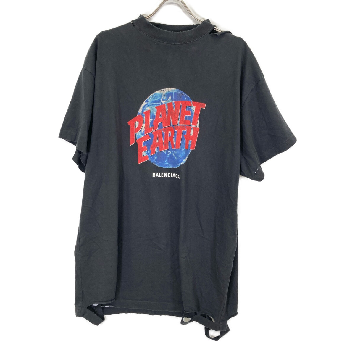バレンシアガ 787349 プラネットアース クラッシュ加工 オーバーTシャツ L