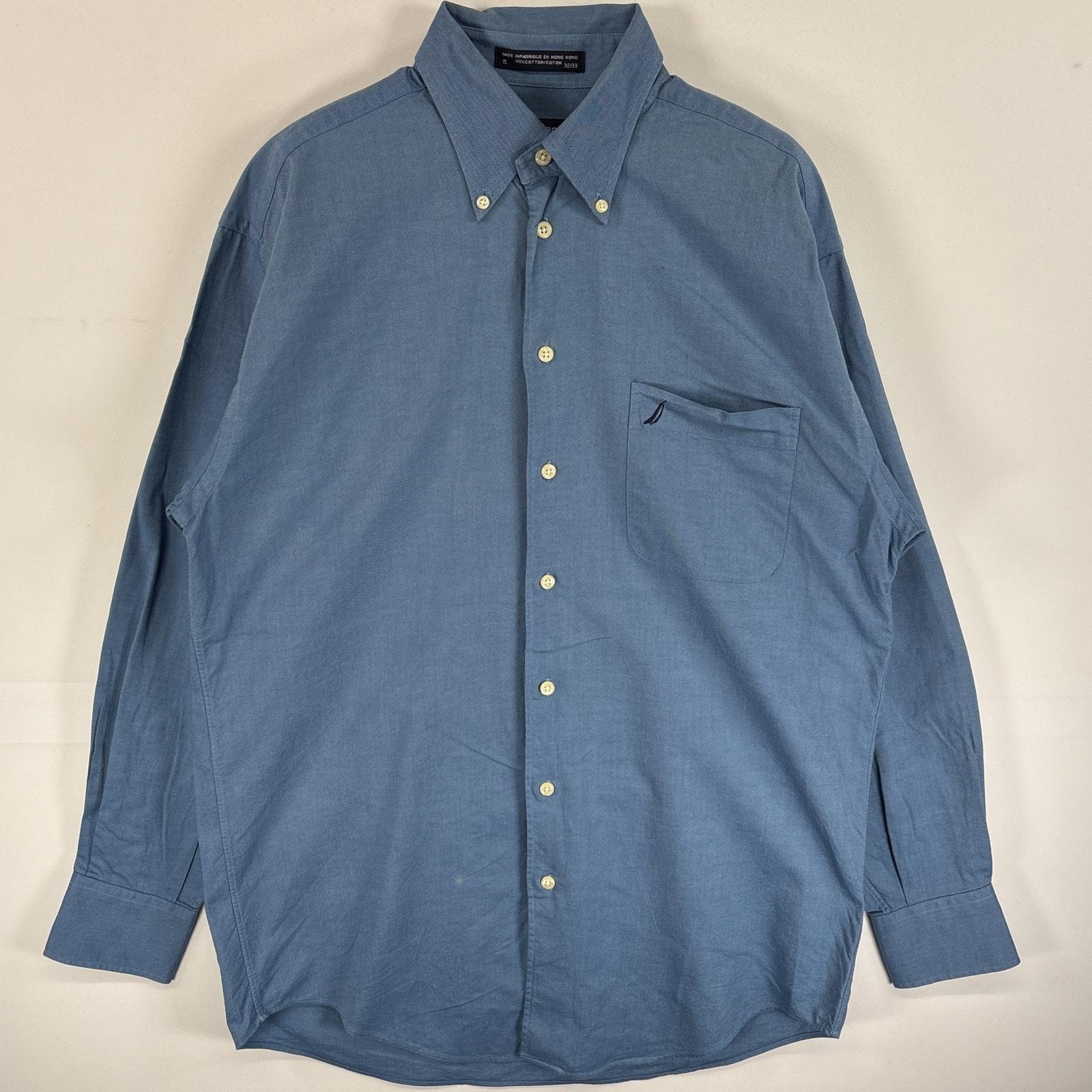 古着 ノーティカ NAUTICA 長袖シャツ ワンポイント ロゴ 刺繍 ボタンダウンシャツ VINTAGE OXFORD 15 32/33 S-M ブルー 無地 メンズ
