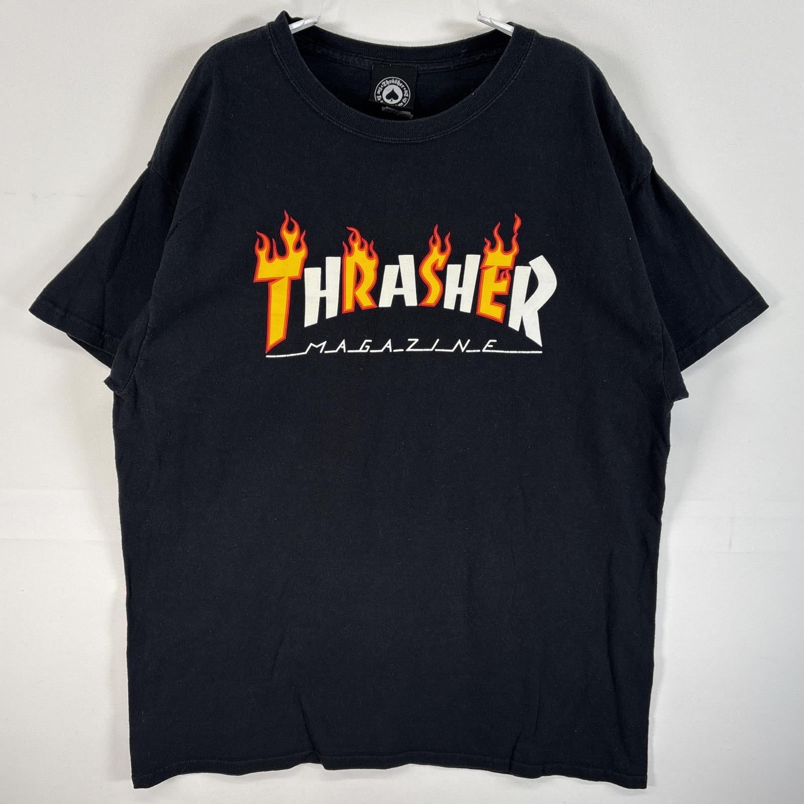 古着 スラッシャー THRASHER 半袖Tシャツ ラバープリント ファイヤーデザイン スケボー L ブラック メンズ