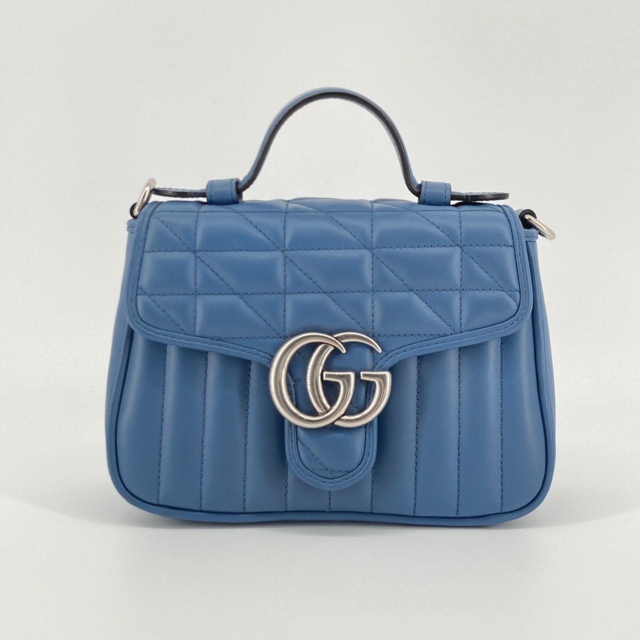 GUCCI(グッチ) GGマーモント ミニ キルティングレザー 2WAY 583571 ショルダーバッグ ブルー×シルバー