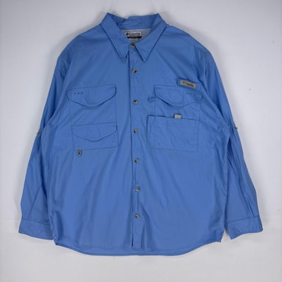 古着 コロンビア Columbia 長袖シャツ ボタンダウン PFG アウトドア フィッシング ロングスリーブ L 水色系 メンズ