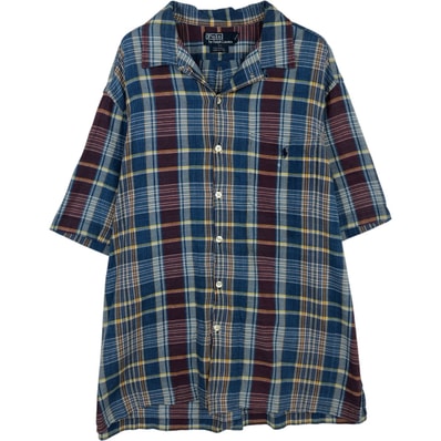 古着 ラルフローレン Ralph Lauren POLO by Ralph Lauren CALDWELL マドラスチェック 半袖 オープンカラー コットンシャツ ボックスシャツ メンズL相当/eaa617286