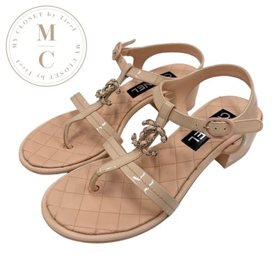 シャネル CHANEL サンダル 靴 シューズ パテント レザー ピンク ココマーク マトラッセ トングサンダル