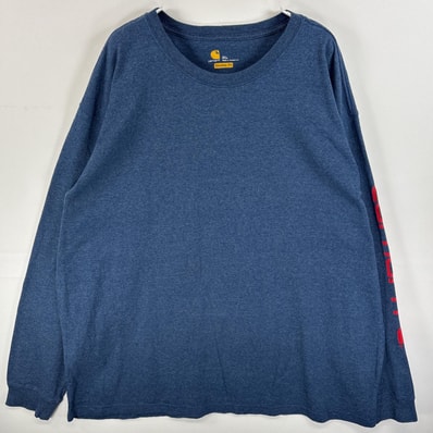 古着 カーハート Carhartt 長袖Tシャツ 袖プリント 混色生地 大きいサイズ 2XL ブルー系 メンズ