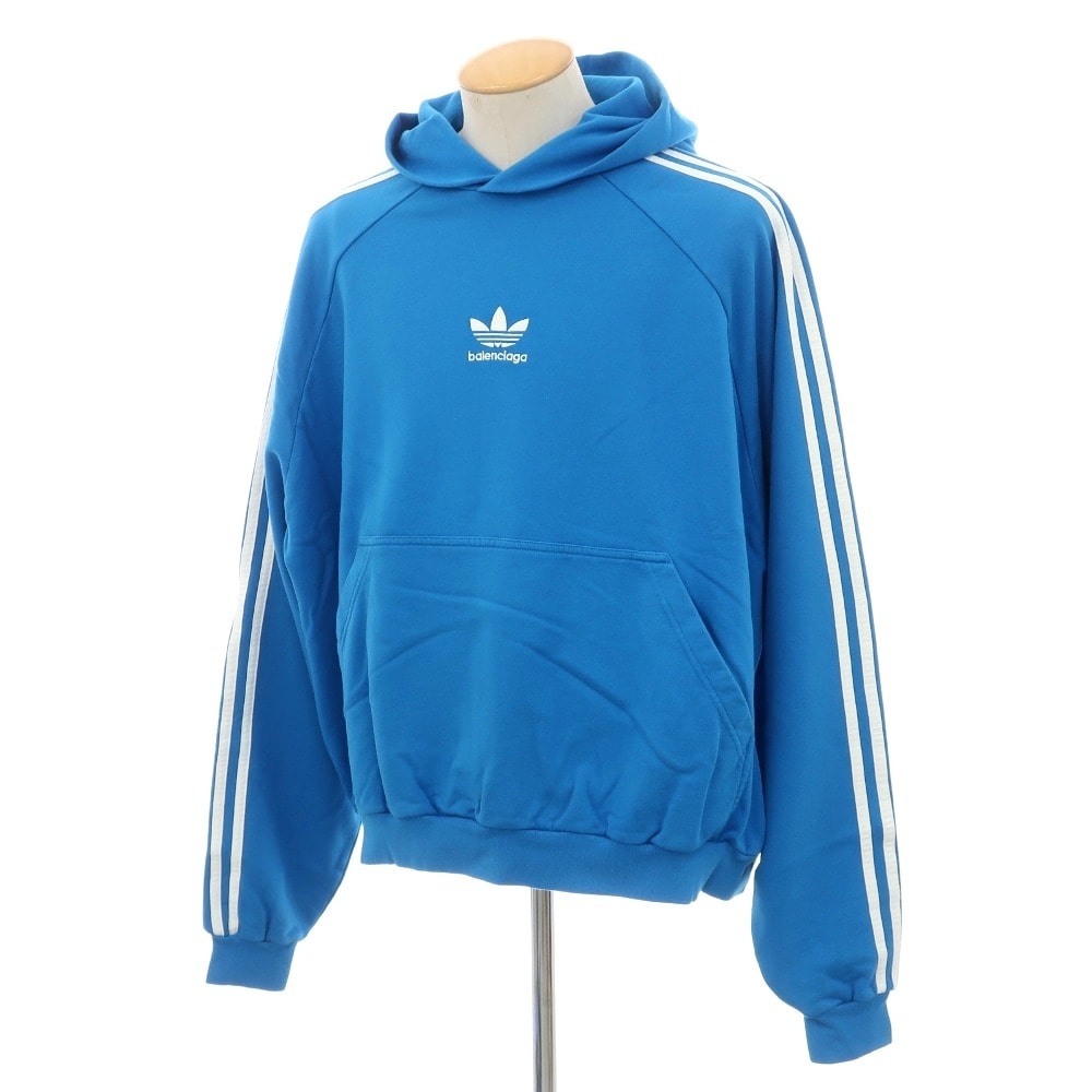 【中古】バレンシアガ BALENCIAGA × adidas コットン スウェット プルオーバー パーカー ライトブルー【サイズ1】【メンズ】