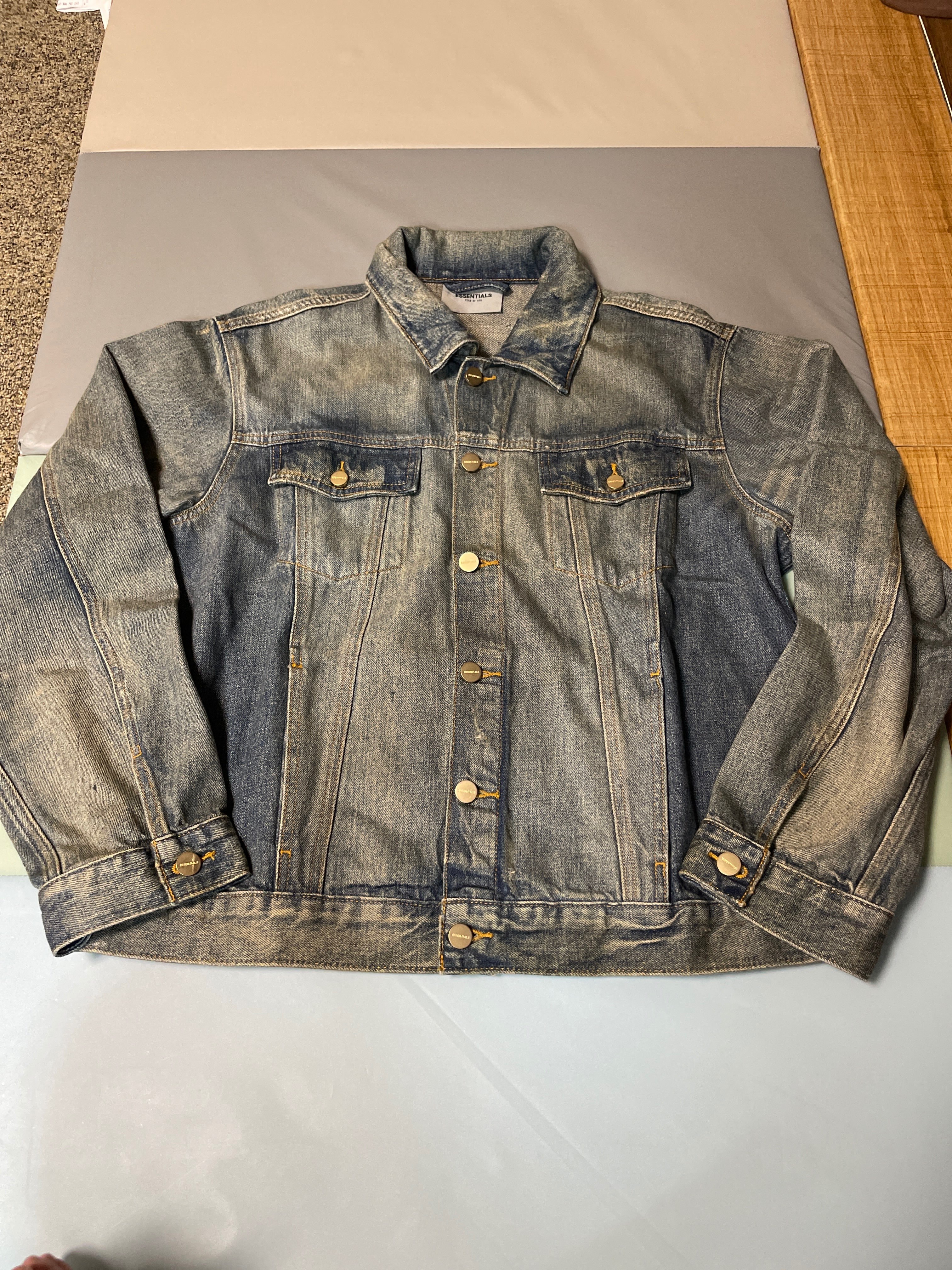 FEAR OF GOD ESSENTIALS Denim Trucker Jacket "Distressed Indigo"