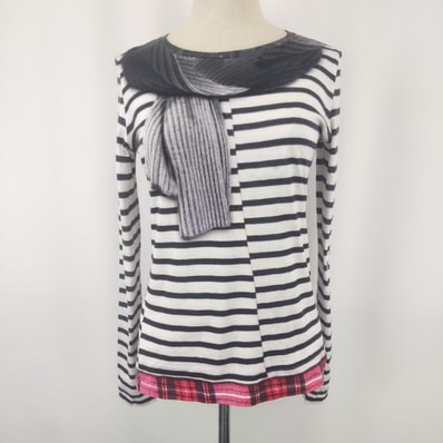 美品★Paul Smith/Paul T【ポール・スミス】 長袖Tシャツ 【レディースS/白×グレー/トリックアート マフラー柄】Tops/Shirts◆BJ002-d
