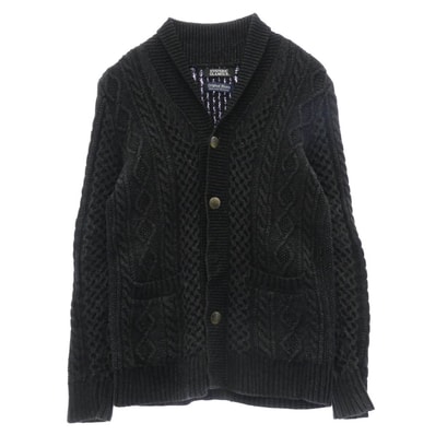 HYSTERIC GLAMOUR ヒステリックグラマー ニット 0251ND03 × ORIGINAL BLUES オリジナル ブルース ケーブルニット コットン ショールカラー カーディガン ダークグレー系 M【中古】