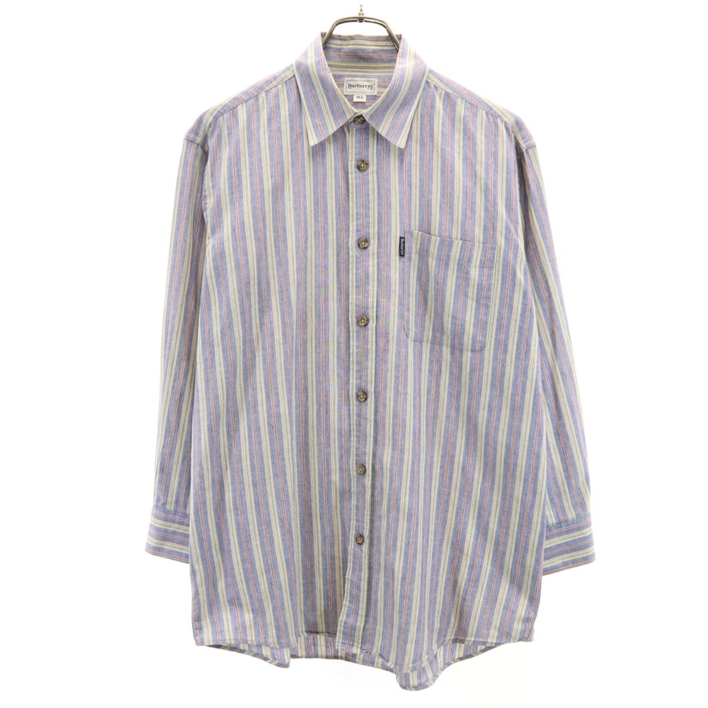 Burberrys バーバリーズ 90s 三陽商会 日本製 オールド ストライプ柄 長袖 シャツ MA ネイビー系