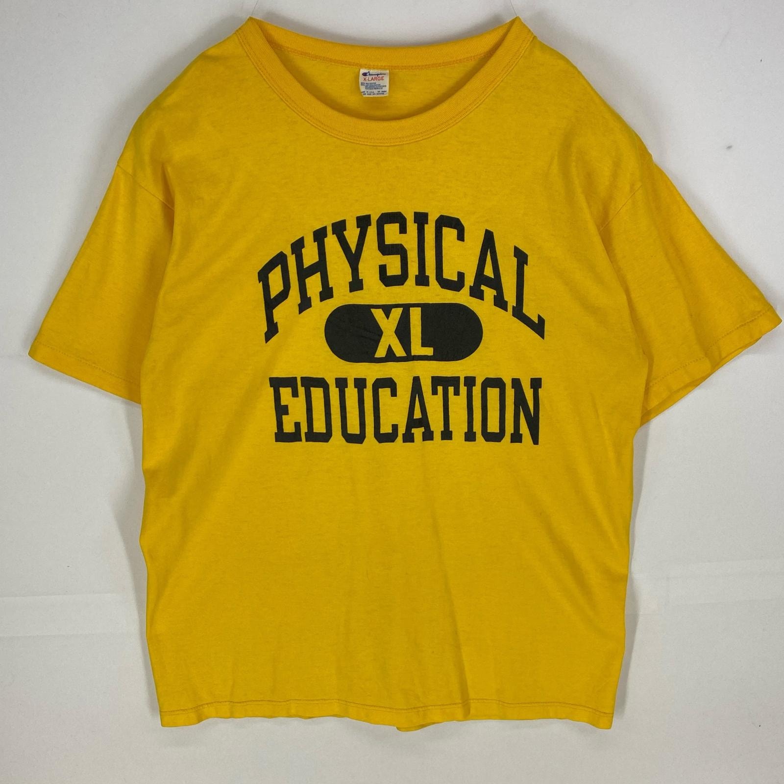 古着 80's/80年代 ヴィンテージ チャンピオン Champion USA製 半袖Tシャツ カレッジロゴ トリコタグ XL イエロー系 プリント メンズ