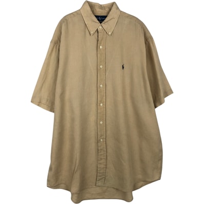 古着 ラルフローレン Ralph Lauren BLAKE 半袖 リネン ボタンダウンシャツ メンズL相当/rab182079