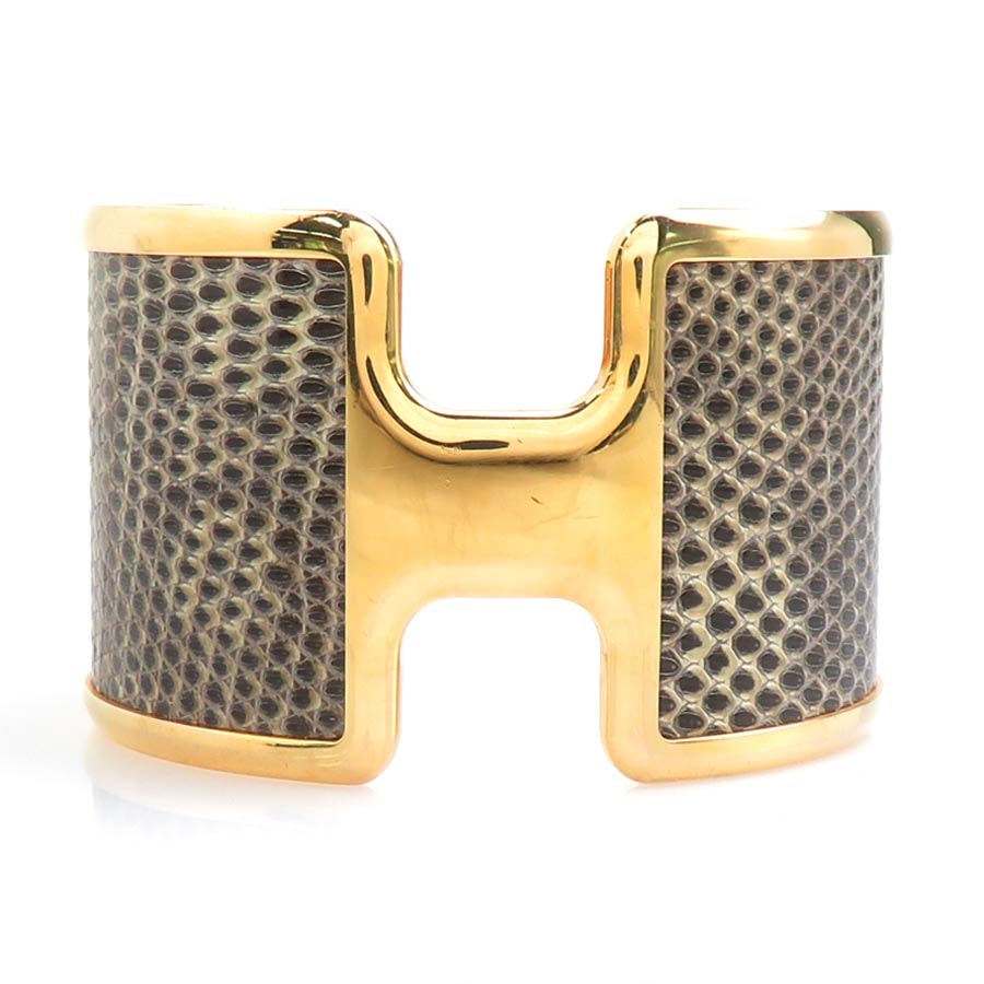 エルメス HERMES バングル オランプ リザード/メタル ブラウン/ゴールド レディース【中古】 56736a