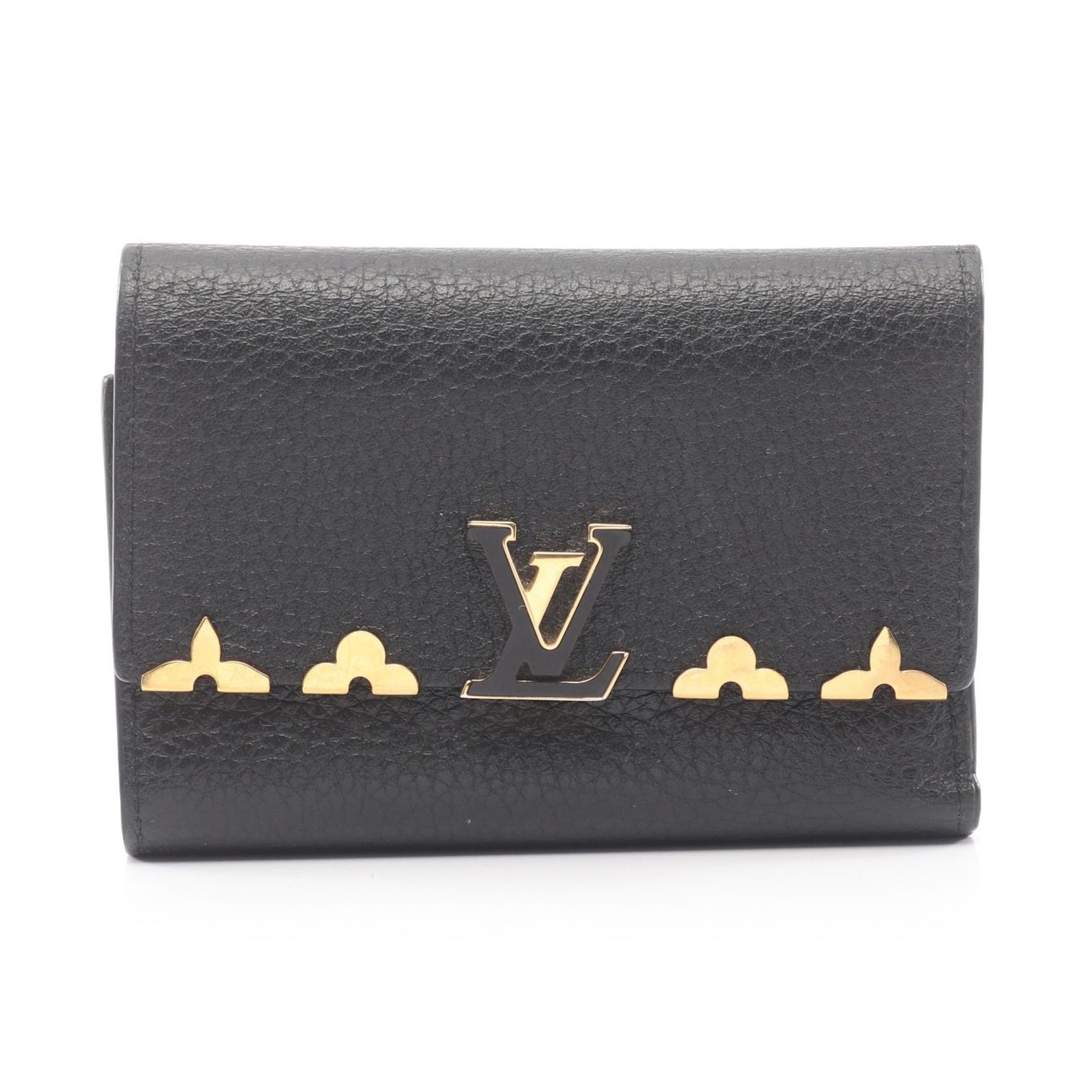 ルイ・ヴィトン LOUIS VUITTON ポルトフォイユ カプシーヌ コンパクト 三つ折り財布 財布 レザー ノワール レディース ブラック系 M82764 【中古】