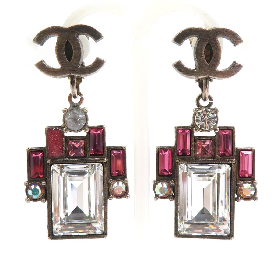 シャネル CHANEL イヤリング メタル/ストーン ゴールド×クリア×ピンク レディース【中古】 56605a