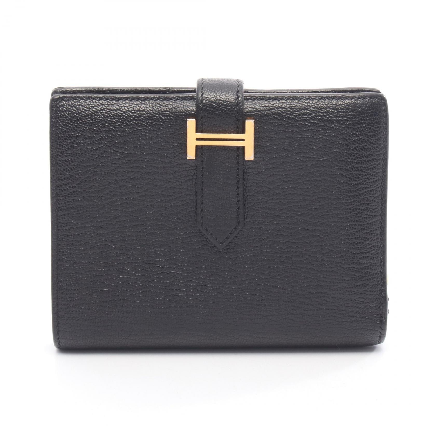 エルメス HERMES ベアンコンパクト 二つ折り財布 財布 レザー シェーブル シェーブル C刻印(2018年製造) レディース ブラック系 【中古】