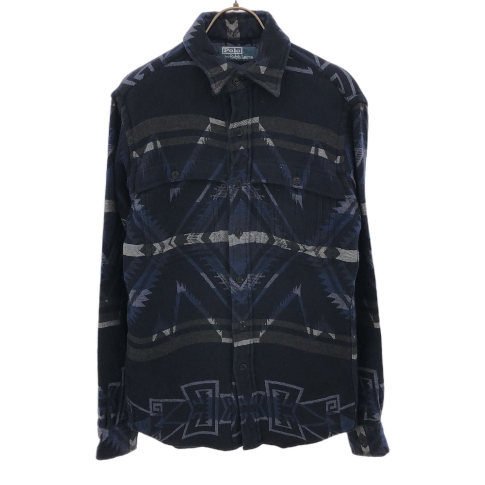Polo by Ralph Lauren ポロバイラルフローレン ネイティブパターン 長袖 フランネル シャツ XS ネイビー系