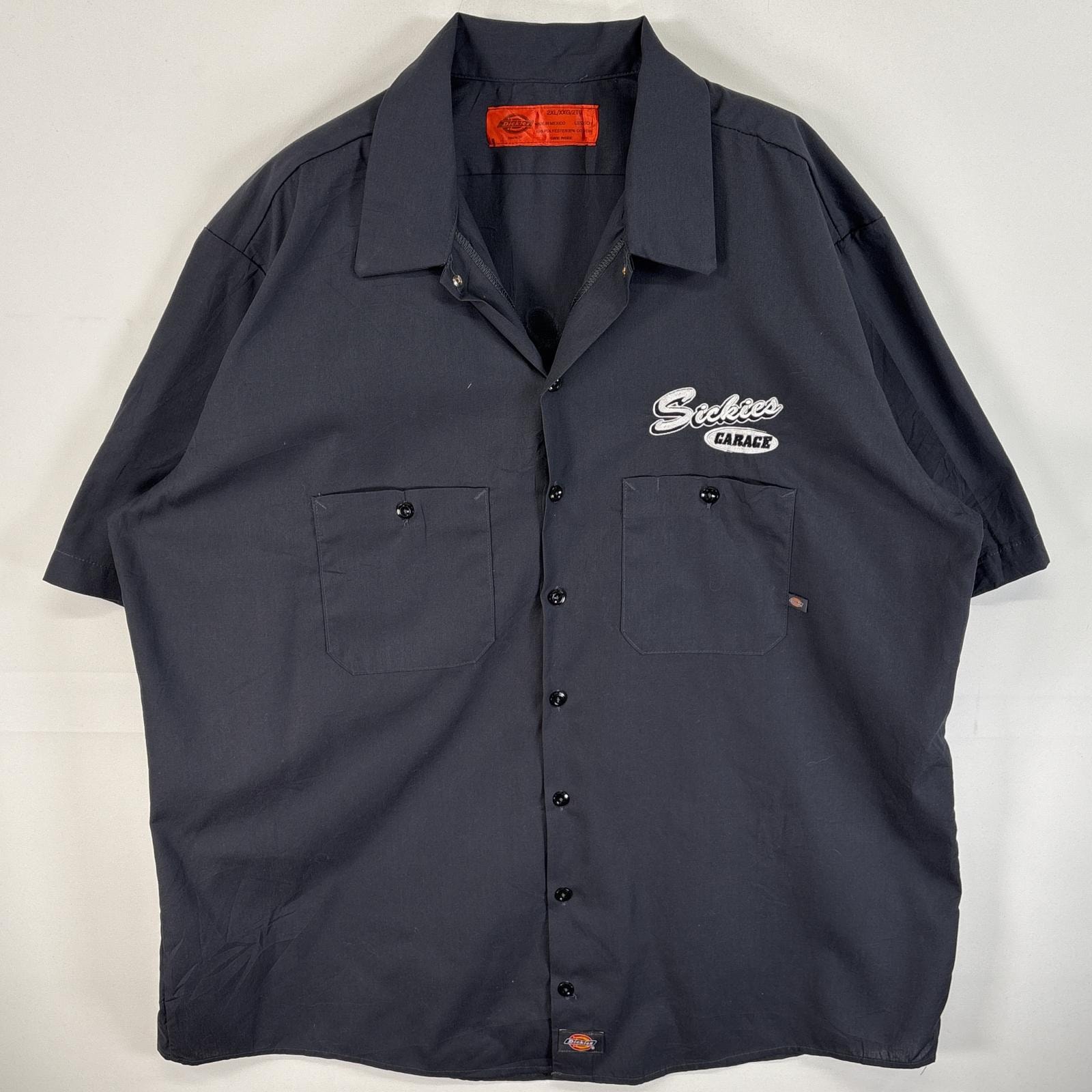 古着 90's/90年代 ディッキーズ Dickies 半袖シャツ ワークシャツ バック 大判 ラバープリント 胸ポケ 2XL グレー系 メンズ