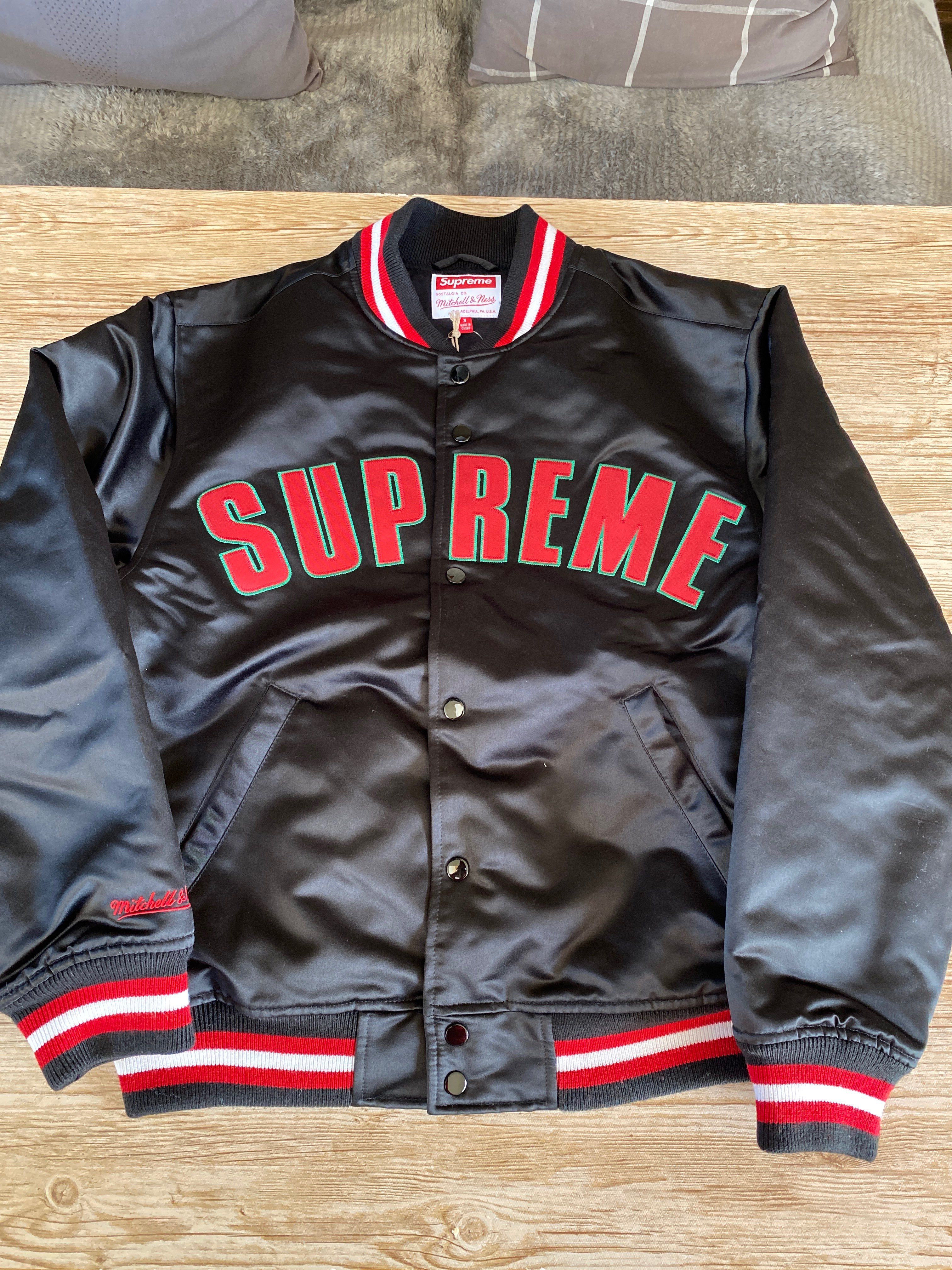 Supreme x Mitchell & Ness Satin Varsity Jacket "Black"