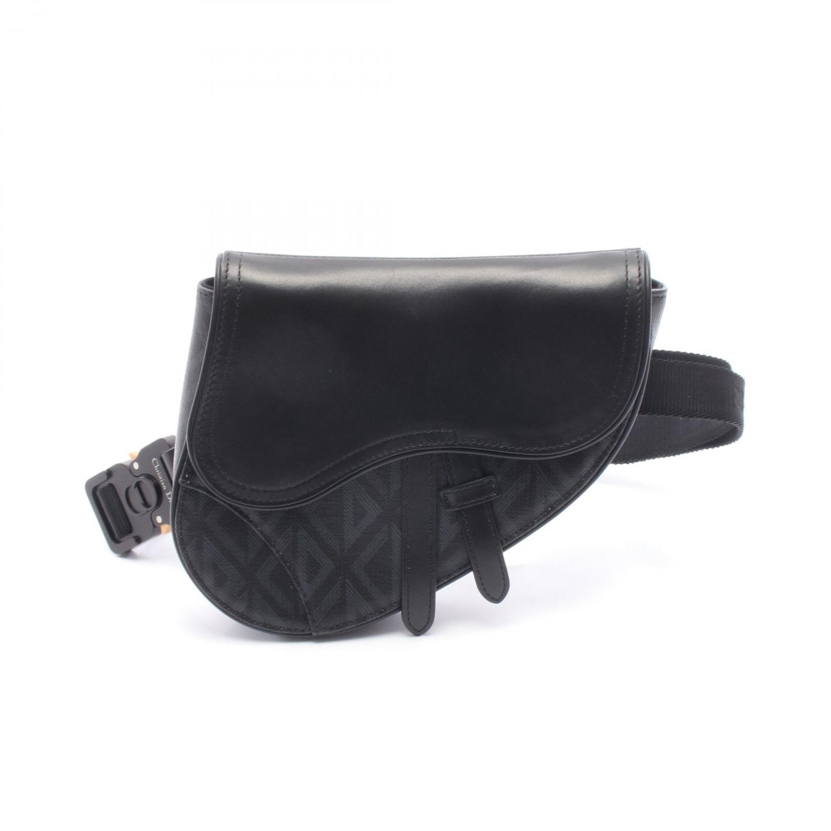 ディオール Dior SADDLE サドル ミニ CDダイヤモンド ウエストバッグ ボディバッグ バッグ PVCコーティングキャンバス レザー メンズ ブラック系 / グレー系 【中古】
