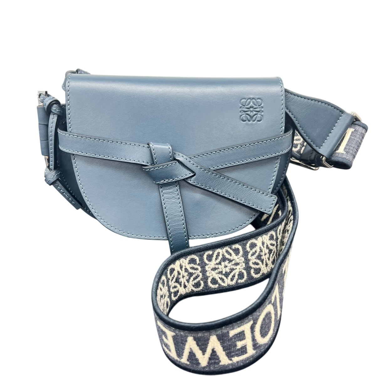 LOEWE 美品 ロエベ ゲート デュアルバッグ ミニ A650N46X13 ショルダーバッグ カーフ レザー ネイビー クロスボディ ポシェット ミニバッグ GATE DUAL ABランク 中古 鑑定済 ロエベバッグ