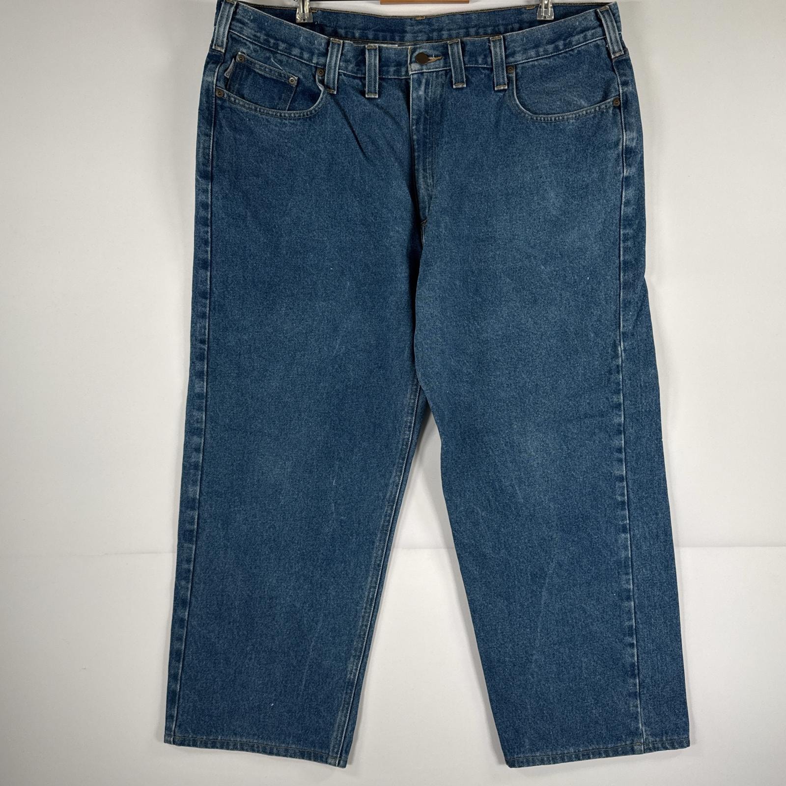 古着 カーハート Carhartt デニムパンツ ジーパン 5ポケット ワンポイント ロゴ ワークパンツ テーパード 大きいサイズ w44 L30  ブルー メンズ